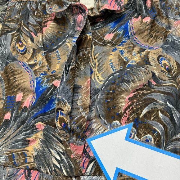 Vintage Brown Feather Button Up Cotton Shirt Dress Size 12 Womens Made in USA - Picture 12 of 12